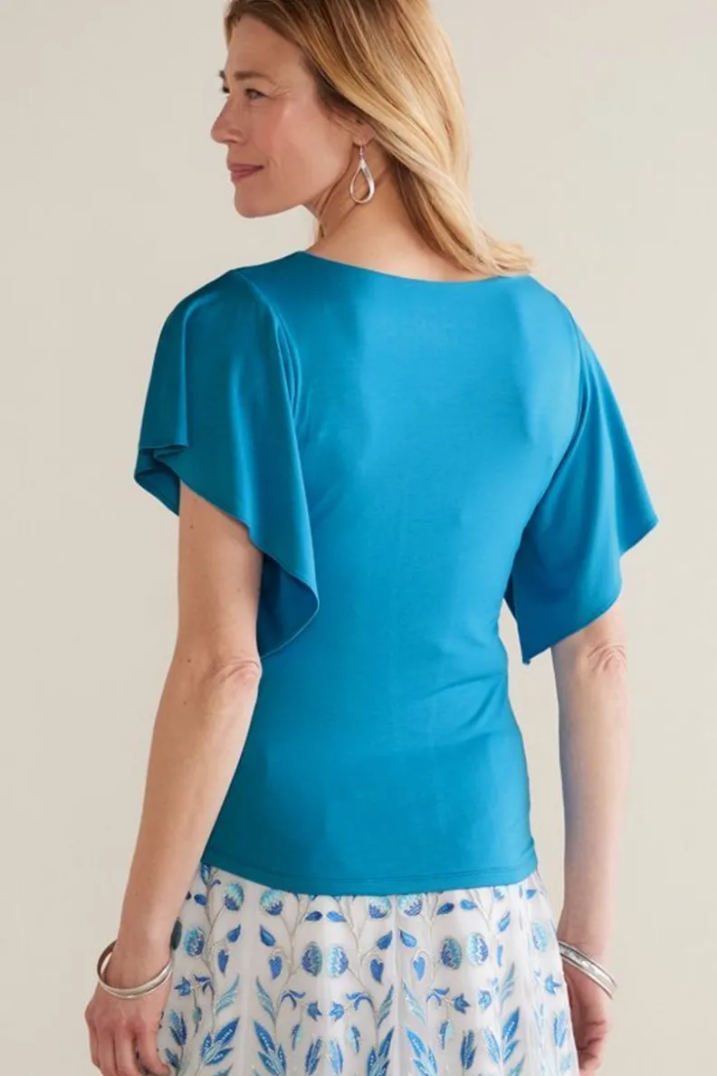 Hot Soft Surroundings Leya Ruched Top SwedishBlue