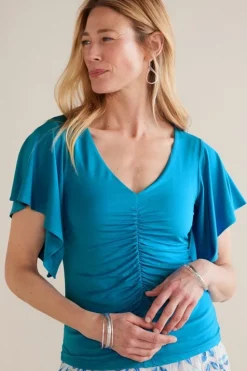 Hot Soft Surroundings Leya Ruched Top SwedishBlue