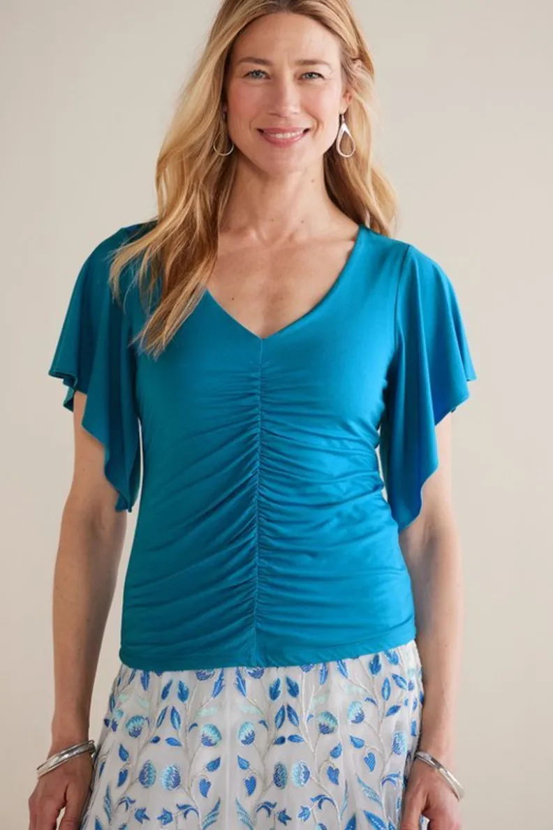 Hot Soft Surroundings Leya Ruched Top SwedishBlue
