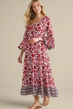 Discount Soft Surroundings Lily Midi Dress MaroonSketchedBotanical