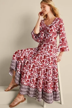Discount Soft Surroundings Lily Midi Dress MaroonSketchedBotanical