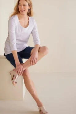 Outlet Soft Surroundings Linnea Embroidered 3/4 Sleeve Tee Navy