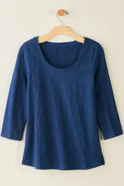 Outlet Soft Surroundings Linnea Embroidered 3/4 Sleeve Tee Navy