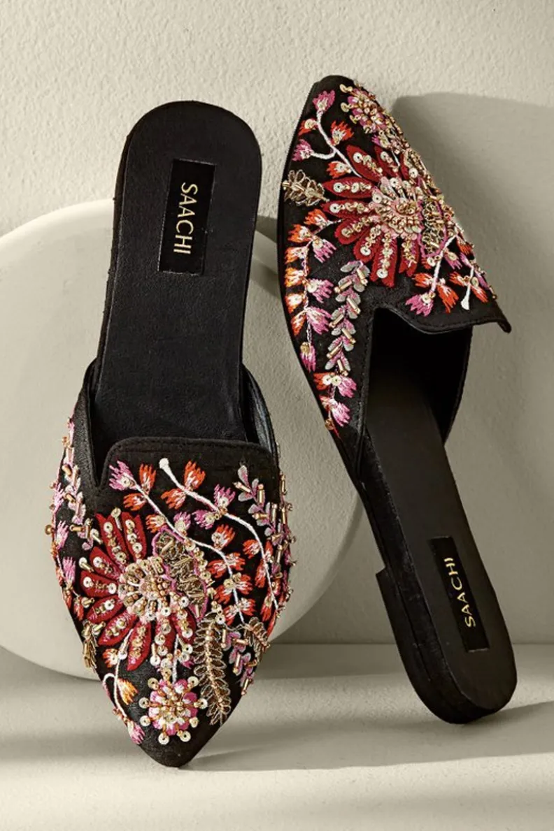 Fashion Soft Surroundings Lola Embellished Slides BlackMulti