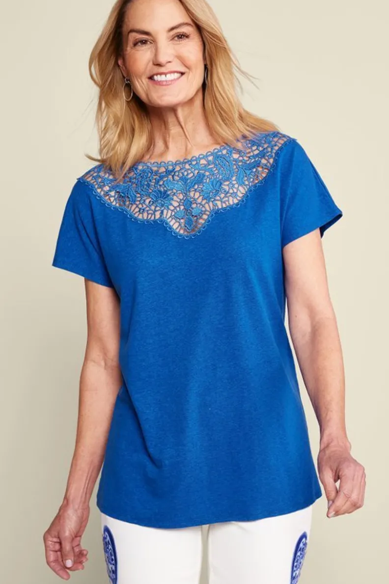 Best Soft Surroundings Luella Linen Blend Lace Tee Sapphire