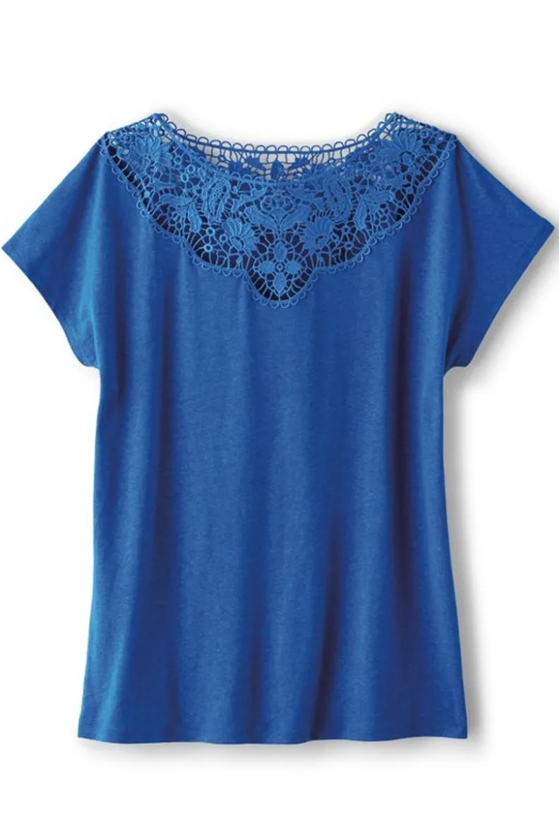 Best Soft Surroundings Luella Linen Blend Lace Tee Sapphire