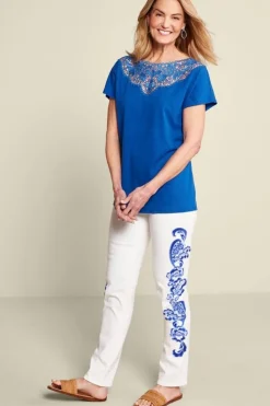 Best Soft Surroundings Luella Linen Blend Lace Tee Sapphire