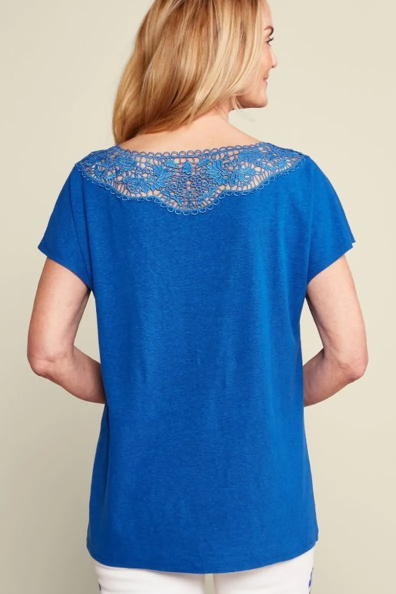 Best Soft Surroundings Luella Linen Blend Lace Tee Sapphire
