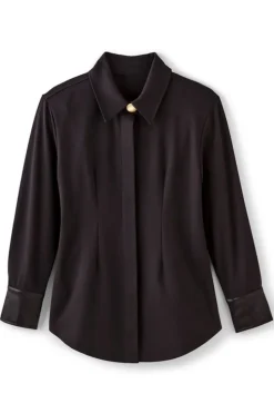 Fashion Soft Surroundings Mattea Faux Leather Cuff Tunic Black