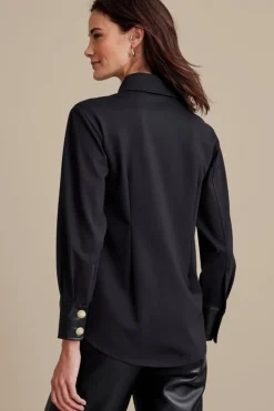 Fashion Soft Surroundings Mattea Faux Leather Cuff Tunic Black