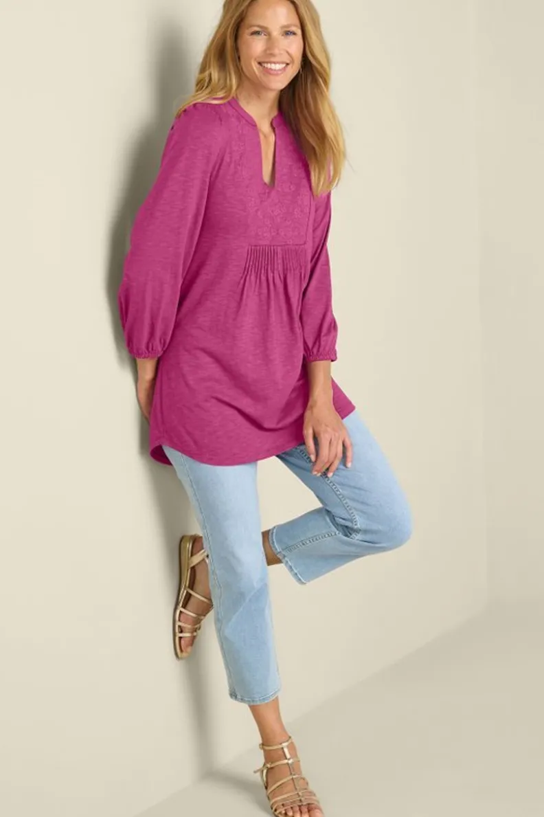Discount Soft Surroundings Mikaela Embroidered 3/4 Sleeve Tunic RaspberryRadiance