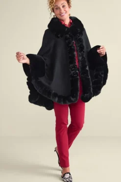 Clearance Soft Surroundings Mila Faux Fur Trim Cape Black