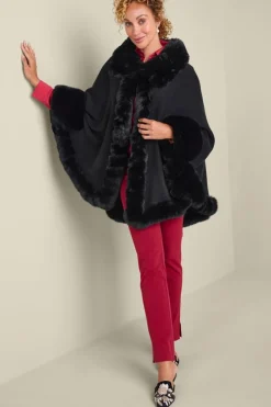 Clearance Soft Surroundings Mila Faux Fur Trim Cape Black