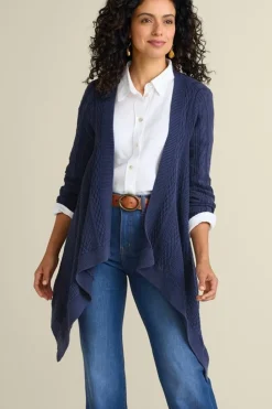 Outlet Soft Surroundings Minah Cable Knit Cardigan DenimBlue