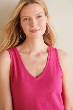 Hot Soft Surroundings Mistral Supima Slub Tank PinkPeacock