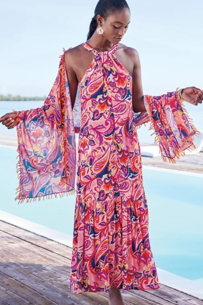 Sale Soft Surroundings Nalani Gauze Maxi Dress IslandSunPaisleyCoral