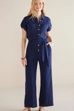 New Soft Surroundings Natasha Gauze Jumpsuit Navy