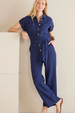 New Soft Surroundings Natasha Gauze Jumpsuit Navy