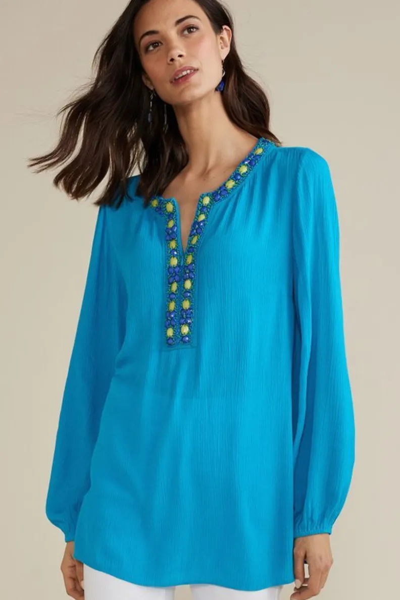 Sale Soft Surroundings Nellie Gauze Tunic BlueDanube