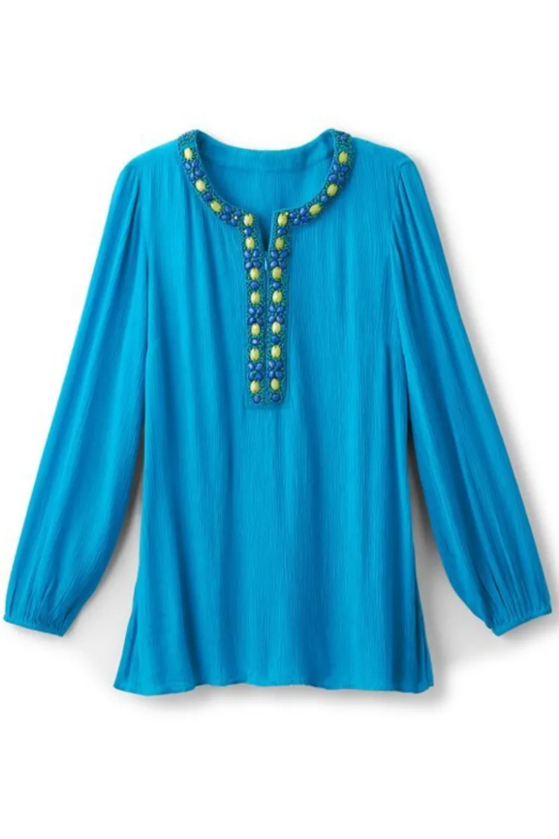 Sale Soft Surroundings Nellie Gauze Tunic BlueDanube