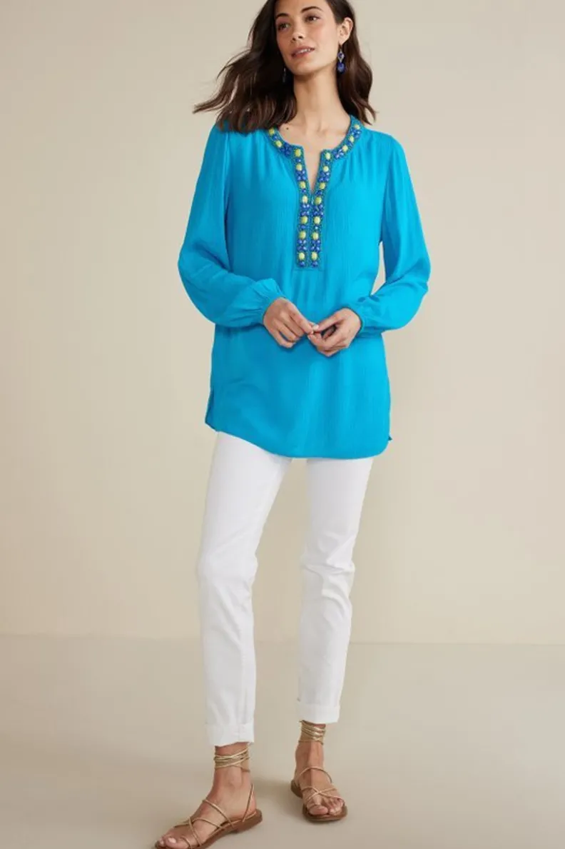 Sale Soft Surroundings Nellie Gauze Tunic BlueDanube