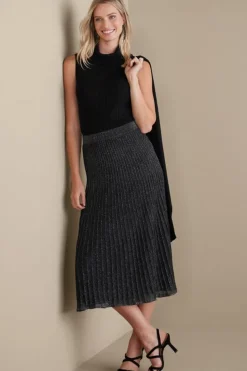 Clearance Soft Surroundings Nisha Knit Pleated Skirt Black/Silver