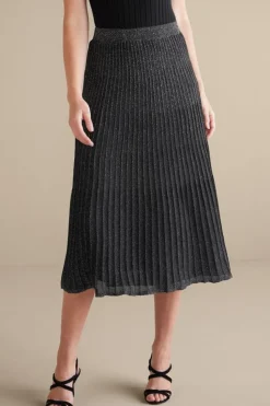 Clearance Soft Surroundings Nisha Knit Pleated Skirt Black/Silver