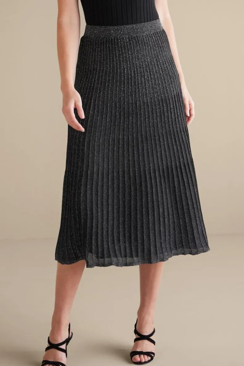 Clearance Soft Surroundings Nisha Knit Pleated Skirt Black/Silver