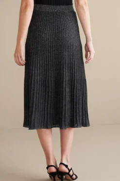 Clearance Soft Surroundings Nisha Knit Pleated Skirt Black/Silver
