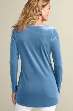 New Soft Surroundings Nori Embroidered Velvet Tunic MoonlightBlue