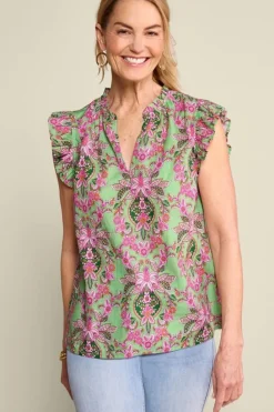 Best Soft Surroundings Paige Linen Blend Top TropicalDamaskMedallion