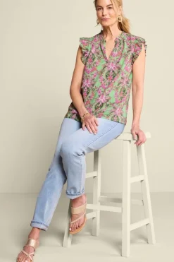 Best Soft Surroundings Paige Linen Blend Top TropicalDamaskMedallion