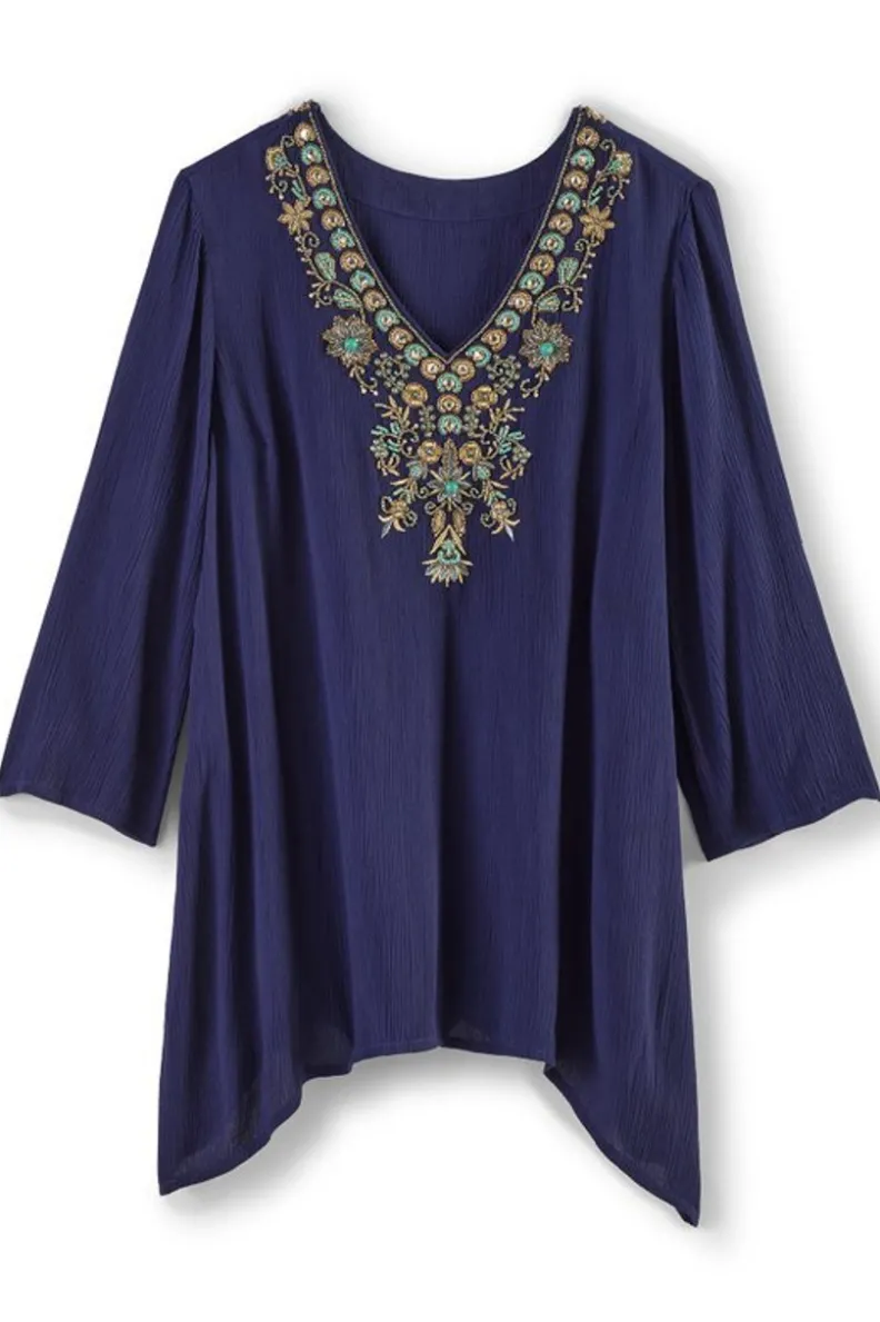 Online Soft Surroundings Paulina Gauze Pullover Navy