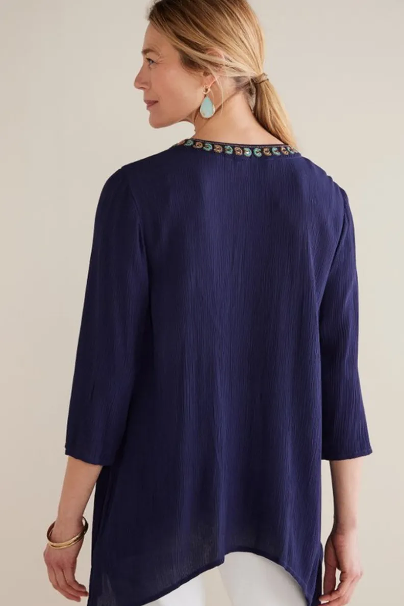Online Soft Surroundings Paulina Gauze Pullover Navy