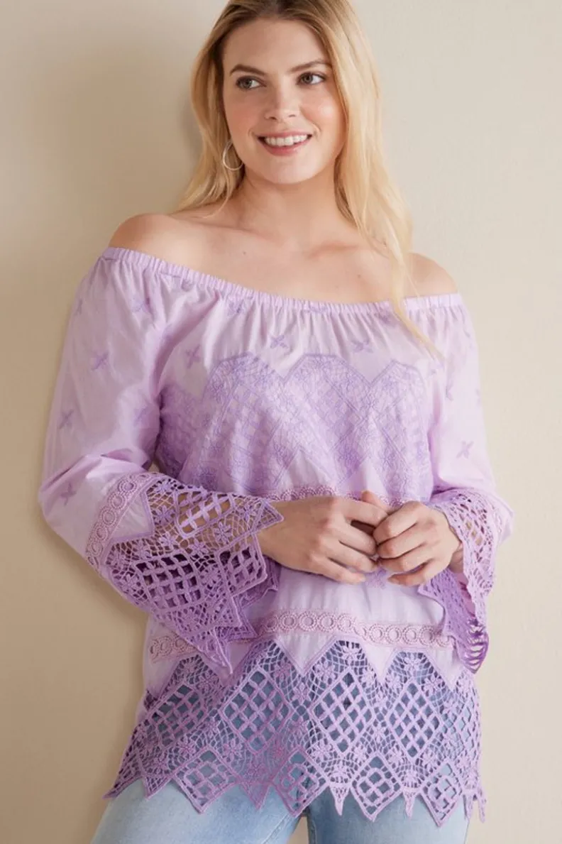 Hot Soft Surroundings Pilar Off The Shoulder Top OrchidBloom