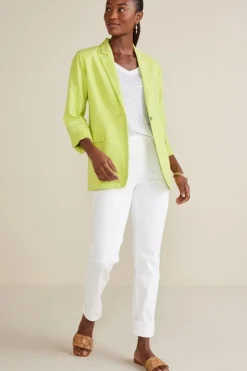 New Soft Surroundings Portofino Linen Blend Boyfriend Blazer Lime