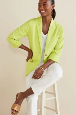 New Soft Surroundings Portofino Linen Blend Boyfriend Blazer Lime