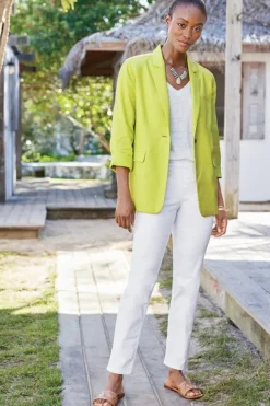 New Soft Surroundings Portofino Linen Blend Boyfriend Blazer Lime
