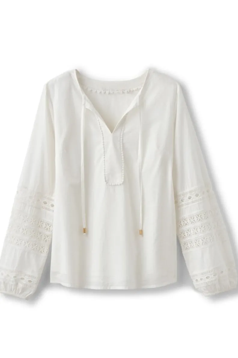 Discount Soft Surroundings Prospera Lace Trim Top IvoryPearl