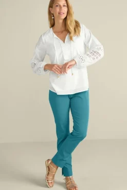 Discount Soft Surroundings Prospera Lace Trim Top IvoryPearl