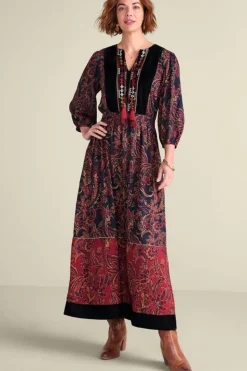 New Soft Surroundings Quinn Maxi Dress FlowingPaisleyBlack+Red