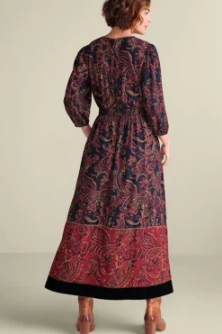 New Soft Surroundings Quinn Maxi Dress FlowingPaisleyBlack+Red
