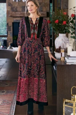 New Soft Surroundings Quinn Maxi Dress FlowingPaisleyBlack+Red