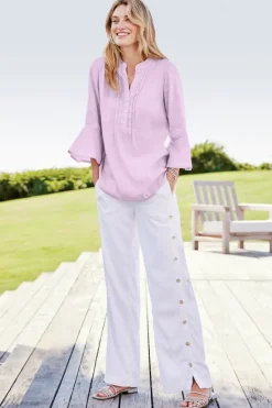 Outlet Soft Surroundings Raisa Linen Blend Top BlueBell