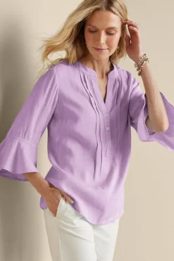 Outlet Soft Surroundings Raisa Linen Blend Top BlueBell