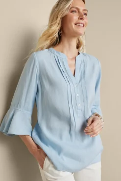 Outlet Soft Surroundings Raisa Linen Blend Top BlueBell