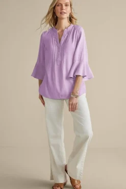 Outlet Soft Surroundings Raisa Linen Blend Top BlueBell