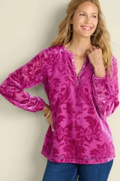 New Soft Surroundings Reesha Velvet Top Sangria