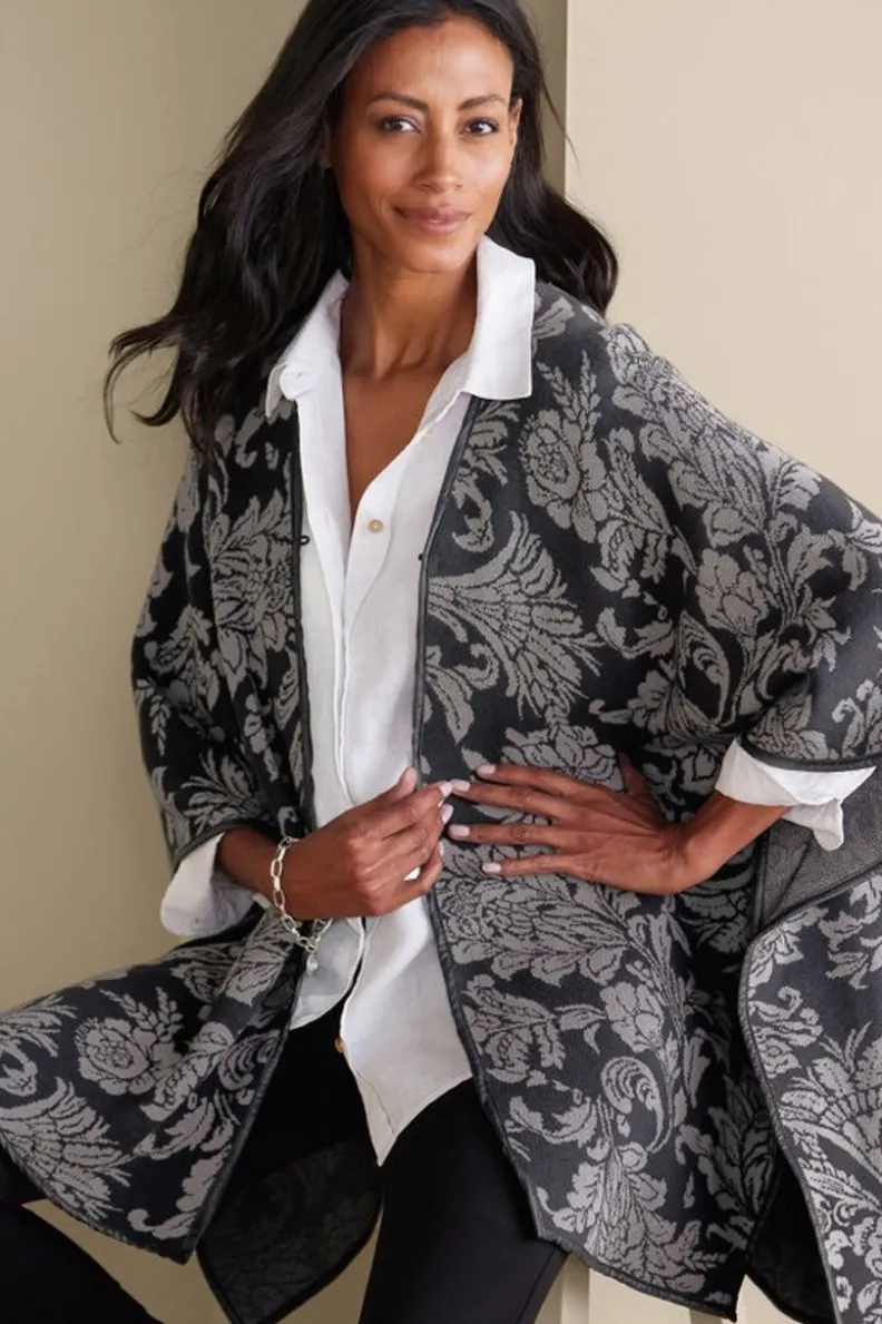 Online Soft Surroundings Rian Jacquard Ruana NeutralFloral