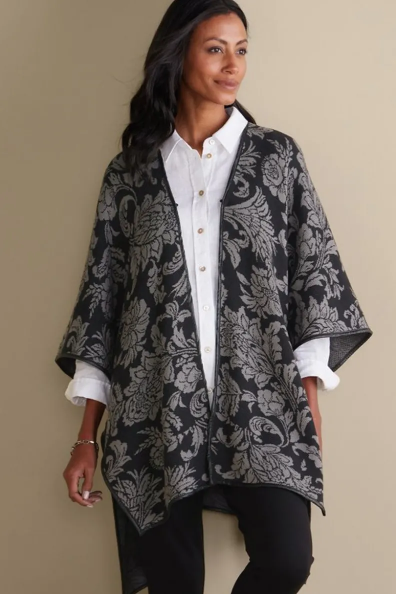 Online Soft Surroundings Rian Jacquard Ruana NeutralFloral